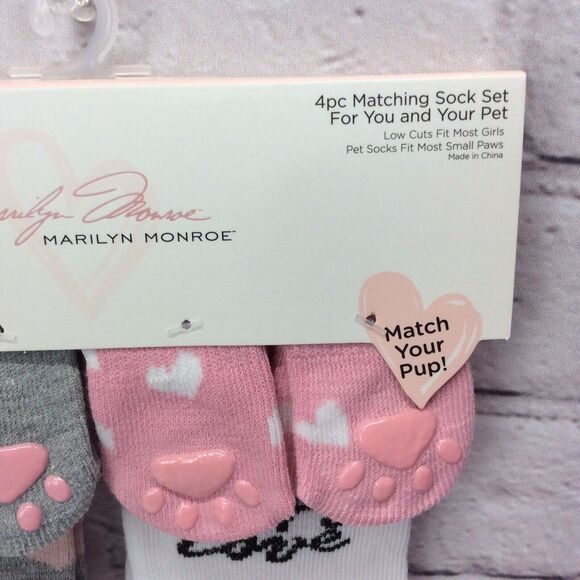 Marilyn Monroe Girls & Matching Pet Socks OSFM 4 Pair Set Low Cut Puppy Love NWT - Picture 3 of 6
